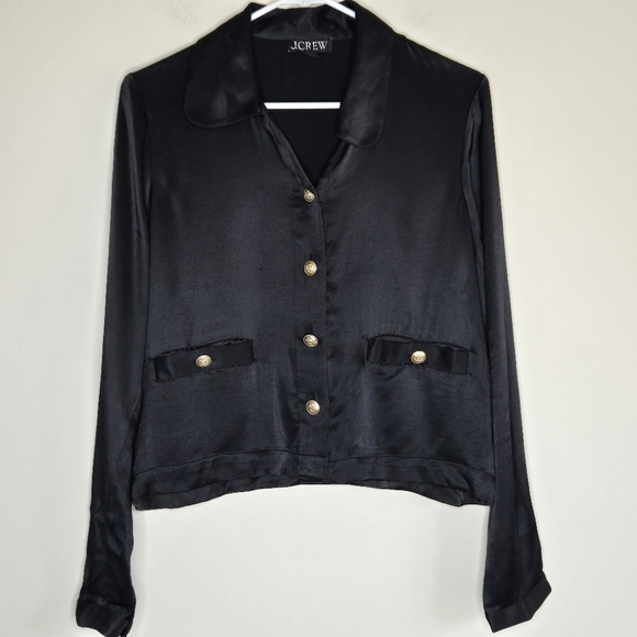 J CREW Black Lady Jacket In Luster Crepe Women's Jacket Gold Tone Button Down - Picture 5 of 12